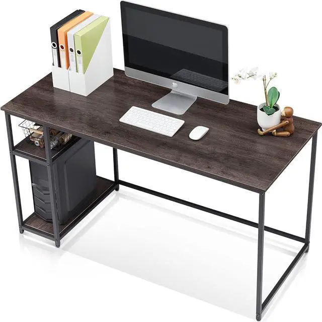 Alt view image 3 of 7 - ivinta Computer Desk with Shelves, Office Desk for Living Room,Small Desk with Storage Space, Home Office Desks, Vanity Desk with Gold Legs PC Laptop Table (Brown, 55")