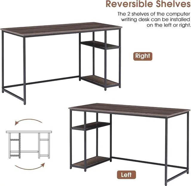 Alt view image 6 of 7 - ivinta Computer Desk with Shelves, Office Desk for Living Room,Small Desk with Storage Space, Home Office Desks, Vanity Desk with Gold Legs PC Laptop Table (Brown, 55")
