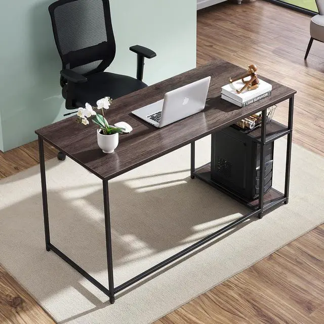 Alt view image 4 of 7 - ivinta Computer Desk with Shelves, Office Desk for Living Room,Small Desk with Storage Space, Home Office Desks, Vanity Desk with Gold Legs PC Laptop Table (Brown, 55")