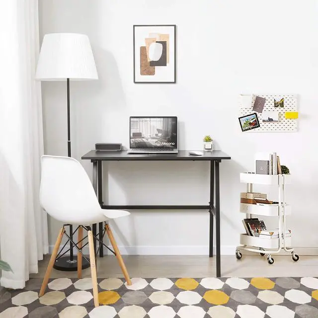 Alt view image 2 of 7 - Alecono Small Computer Desk 35'' Kids Writing Desk for Small Space Simple Home Workstation Office Tiny Desk Student Study PC Gaming Table with Metal Frame for Bedroom, Black (X002EYTOCB)