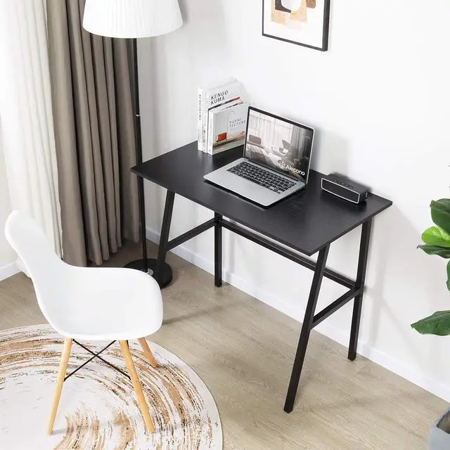 Alt view image 4 of 7 - Alecono Small Computer Desk 35'' Kids Writing Desk for Small Space Simple Home Workstation Office Tiny Desk Student Study PC Gaming Table with Metal Frame for Bedroom, Black (X002EYTOCB)