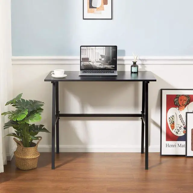 Alt view image 7 of 7 - Alecono Small Computer Desk 35'' Kids Writing Desk for Small Space Simple Home Workstation Office Tiny Desk Student Study PC Gaming Table with Metal Frame for Bedroom, Black (X002EYTOCB)