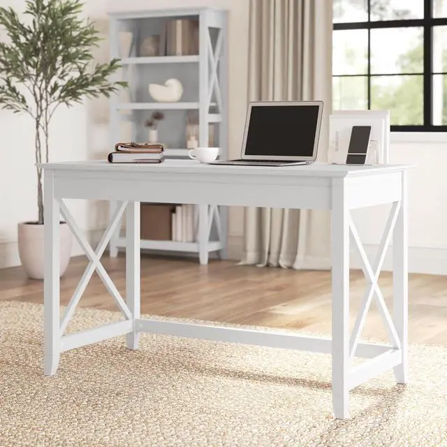 Alt view image 2 of 6 - Bush Furniture Key West Collection Writing Desk Writing Table for Home Office in Pure White Oak 48W Small Modern Farmhouse Desk
