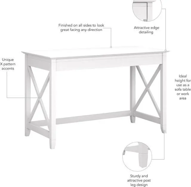 Alt view image 4 of 6 - Bush Furniture Key West Collection Writing Desk Writing Table for Home Office in Pure White Oak 48W Small Modern Farmhouse Desk