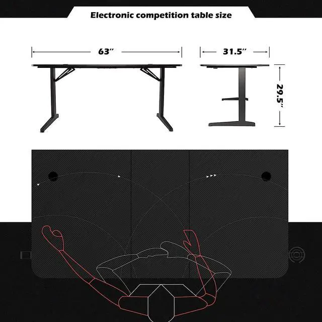 Alt view image 6 of 7 - TOPSKY Gaming Desk Large Surface 63x31.5 with Cup Holder, Headphone Hook and Cable Management (Black)