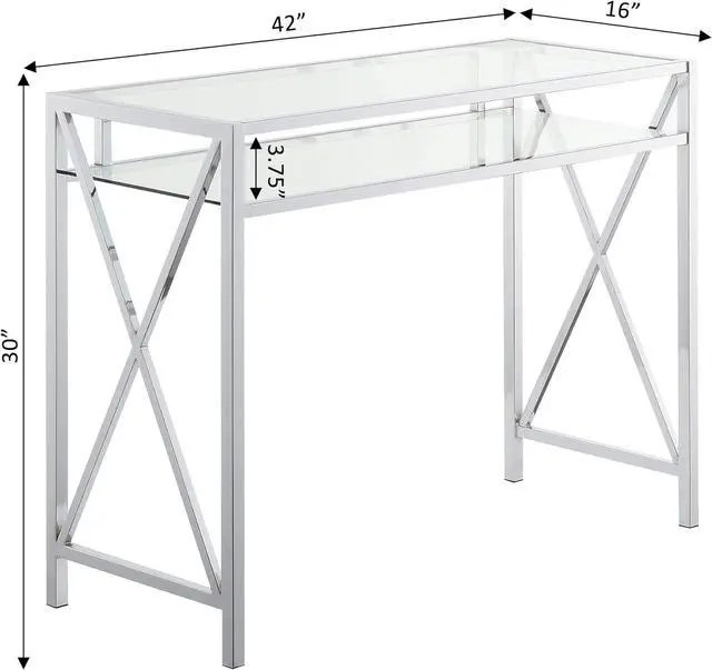 Alt view image 3 of 5 - Convenience Concepts Oxford Desk, 42-inch, Clear Glass/Chrome