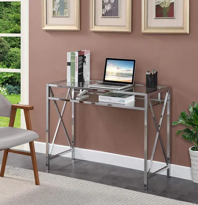 Alt view image 2 of 5 - Convenience Concepts Oxford Desk, 42-inch, Clear Glass/Chrome
