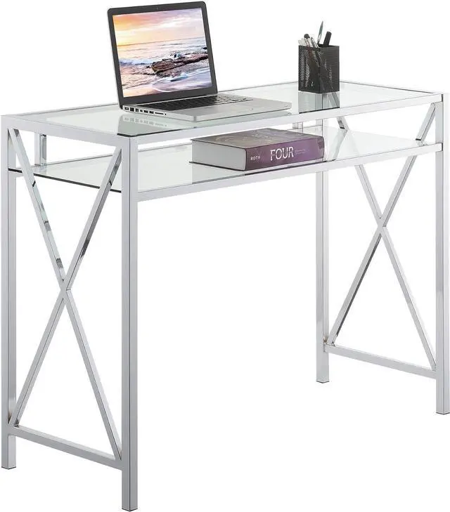 Alt view image 4 of 5 - Convenience Concepts Oxford Desk, 42-inch, Clear Glass/Chrome