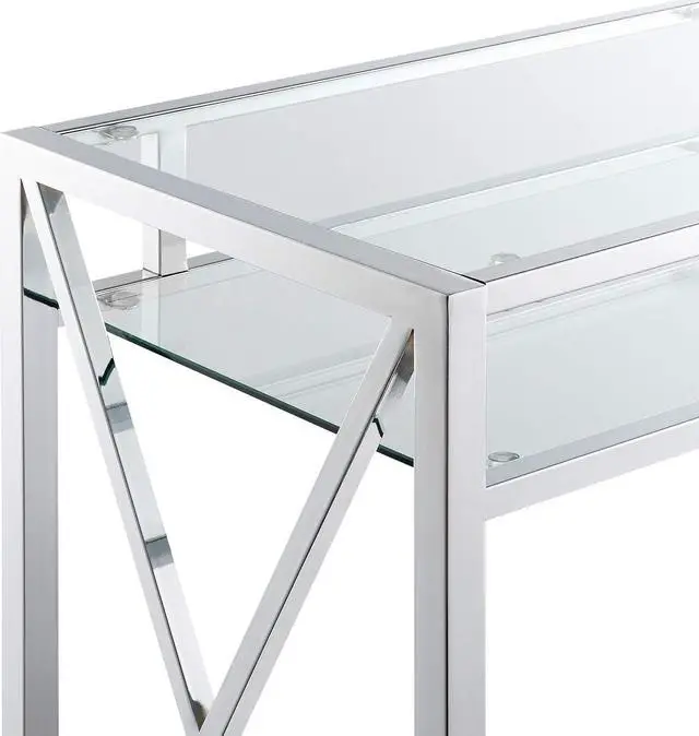 Alt view image 5 of 5 - Convenience Concepts Oxford Desk, 42-inch, Clear Glass/Chrome