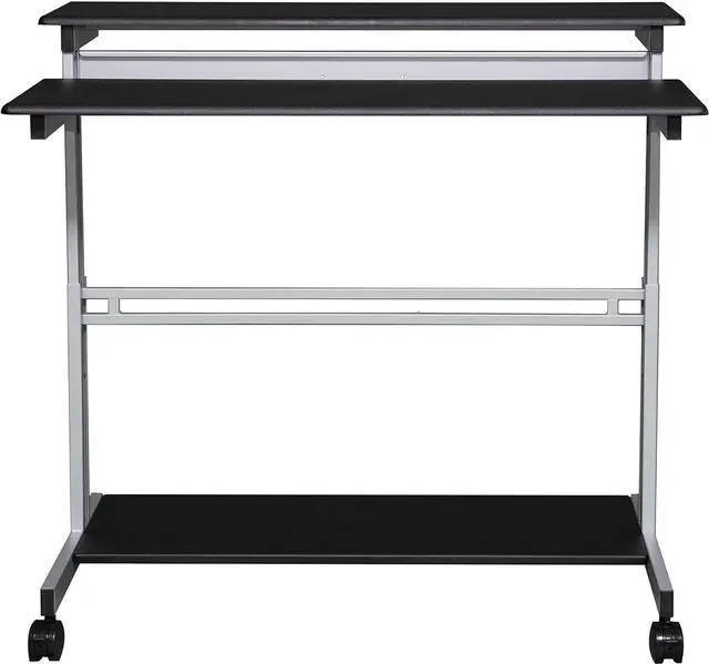 Alt view image 5 of 7 - Stand Up Desk Store Rolling Adjustable Height Two Tier Standing Desk Computer Workstation (Silver Frame/Black Top, 48" Wide)