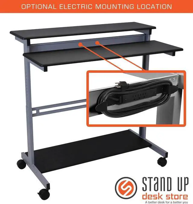 Alt view image 7 of 7 - Stand Up Desk Store Rolling Adjustable Height Two Tier Standing Desk Computer Workstation (Silver Frame/Black Top, 48" Wide)