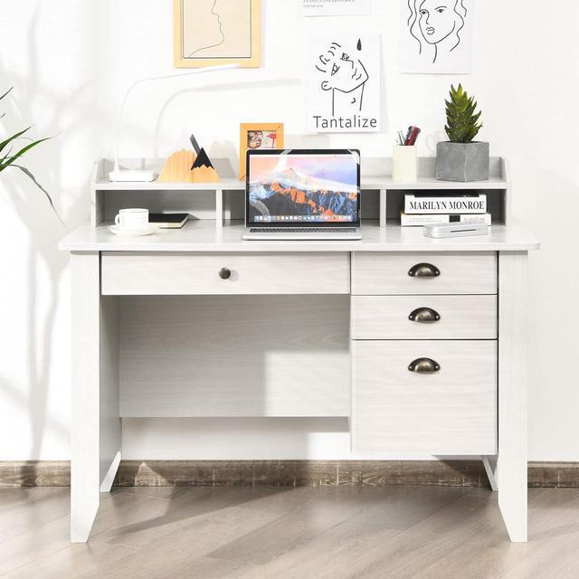 IFANNY White Computer Desk with Drawers, Modern Office Desk with