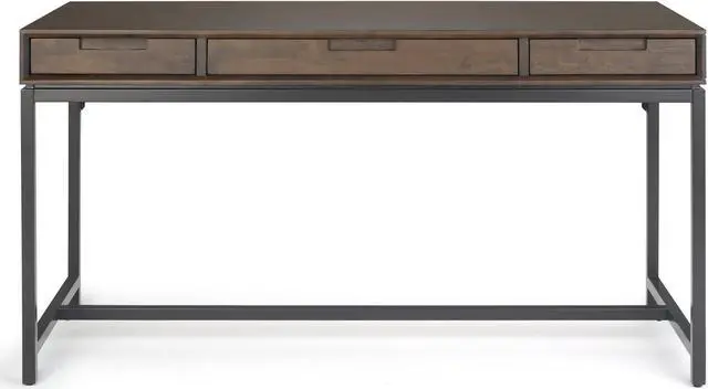 Alt view image 6 of 7 - SIMPLIHOME Banting Desk - 60-Inch Wide Solid Hardwood and Metal Writing Desk in Walnut Brown, Modern Industrial Home Office Computer Table for Study with 2 Drawers and Flip-Down Keyboard Tray
