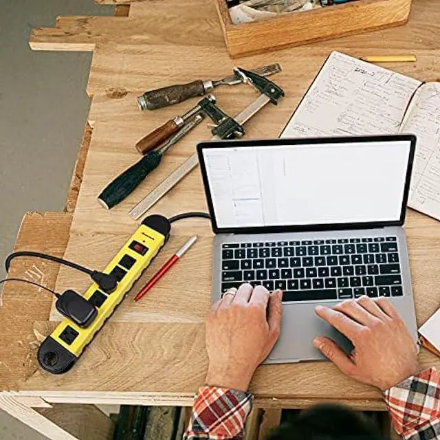 Alt view image 4 of 5 - DEWENWILS Metal Power Strip, 6-Outlet Heavy Duty Surge Protector with 15FT Long Cord, UL Listed, 14AWG/3C, 15A Circuit Breaker, 900 Joules, Low Profile Flat Plug, Wall Mountable