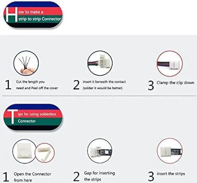 Alt view image 6 of 7 - AWSOM 4 Pin RGB LED Strip Connectors 10mm Set, RGB LED Strip Extension Cable Wire, Solderless LED Connectors 10mm for 5050 3528 RGB LED Strip Lights