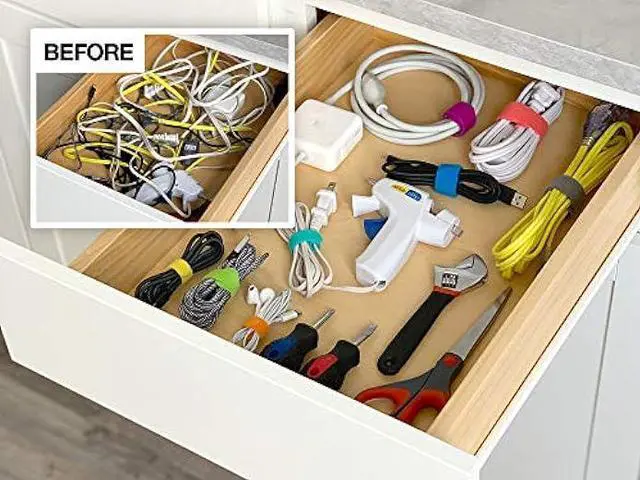 Alt view image 4 of 6 - Self-Gripping Cable Ties by Wrap-It Storage, White, 40 Pack (5 Inch and 8 Inch Straps)  Reusable Hook and Loop Cord Organizer Cable Ties for Cord Management and Desk or Office Organization