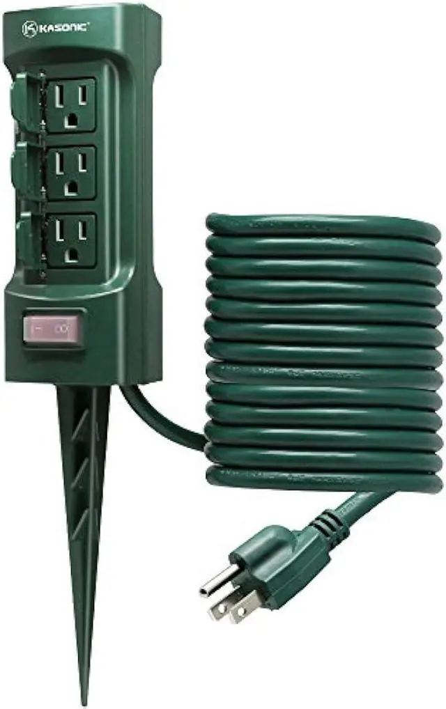 Main image of K KASONIC Outdoor Power Stake, Kasonic 6-Outlet 9 ft Extension Cord Power Strip, Double Sided with Weatherproof Safety Flip Covers, ETL Certified Multi-Outlets (Outdoor)