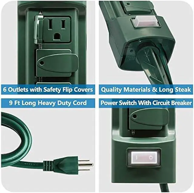 Alt view image 3 of 6 - K KASONIC Outdoor Power Stake, Kasonic 6-Outlet 9 ft Extension Cord Power Strip, Double Sided with Weatherproof Safety Flip Covers, ETL Certified Multi-Outlets (Outdoor)