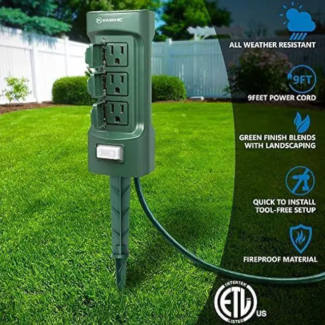 Alt view image 2 of 6 - K KASONIC Outdoor Power Stake, Kasonic 6-Outlet 9 ft Extension Cord Power Strip, Double Sided with Weatherproof Safety Flip Covers, ETL Certified Multi-Outlets (Outdoor)