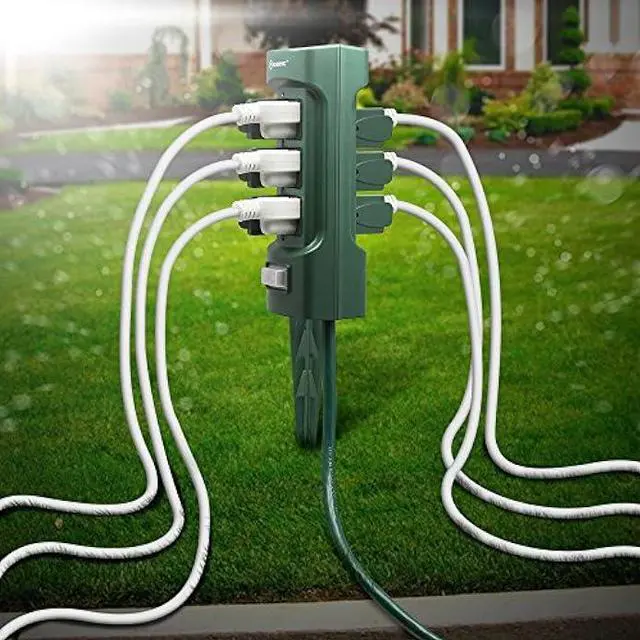 Alt view image 6 of 6 - K KASONIC Outdoor Power Stake, Kasonic 6-Outlet 9 ft Extension Cord Power Strip, Double Sided with Weatherproof Safety Flip Covers, ETL Certified Multi-Outlets (Outdoor)