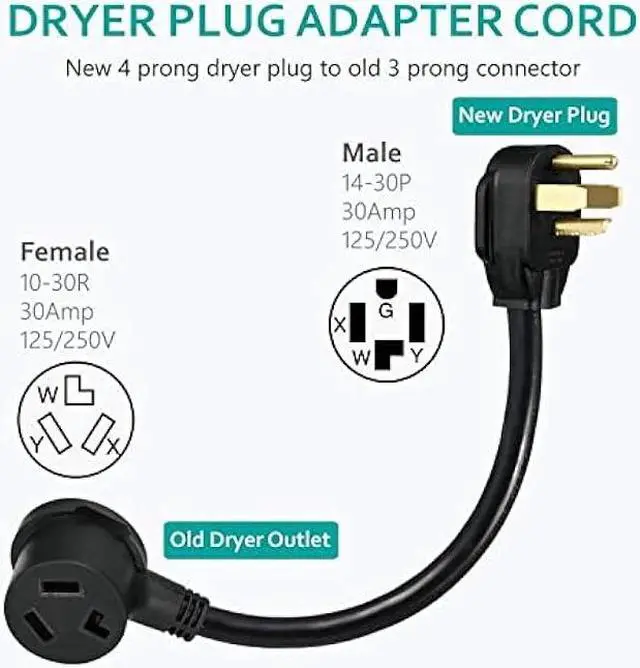 Alt view image 5 of 6 - BOEEMI 4 Prong New Electric Dryer Plug Male to 3-Prong Old Dryer Receptacle Female Connector Adapter, NEMA 14-30P to 10-30R 4-Prong Dryer Outlet Adapter, 30A 125/250V 1.5FT, UL Compliant