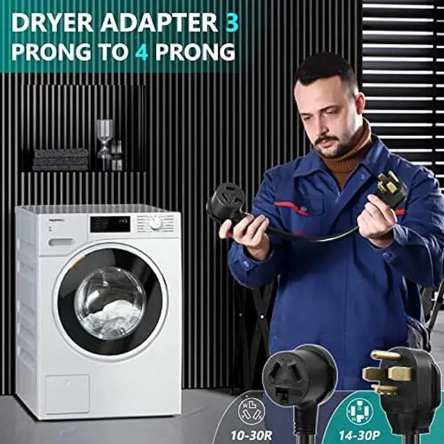 Alt view image 2 of 6 - BOEEMI 4 Prong New Electric Dryer Plug Male to 3-Prong Old Dryer Receptacle Female Connector Adapter, NEMA 14-30P to 10-30R 4-Prong Dryer Outlet Adapter, 30A 125/250V 1.5FT, UL Compliant