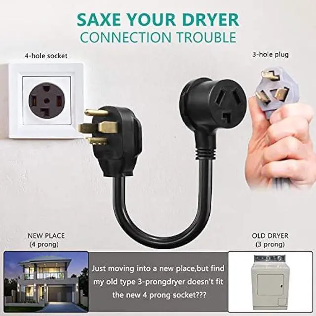Alt view image 3 of 6 - BOEEMI 4 Prong New Electric Dryer Plug Male to 3-Prong Old Dryer Receptacle Female Connector Adapter, NEMA 14-30P to 10-30R 4-Prong Dryer Outlet Adapter, 30A 125/250V 1.5FT, UL Compliant