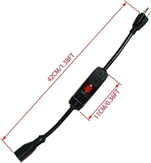 Alt view image 6 of 6 - Black 3 Prong Extension Cord with Waterproof Switch14AWG Heavy Duty Short Extension Cord with RED LED On Off Switch
