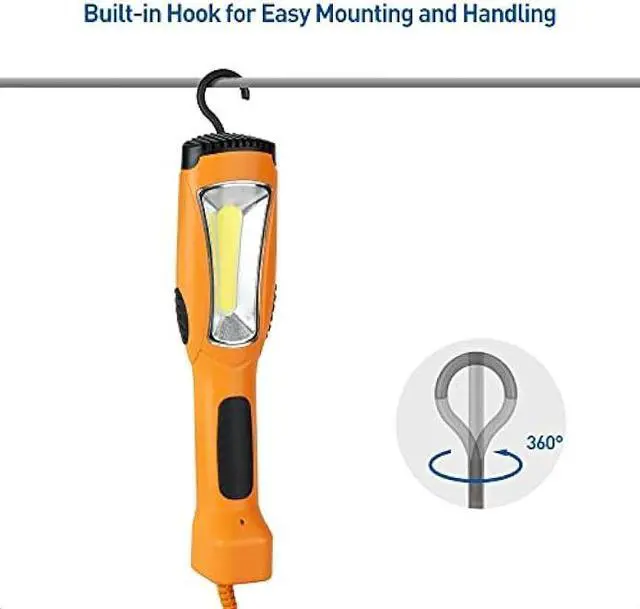 Alt view image 5 of 7 - [ETL Listed] Cable Matters 15ft LED Drop Light with Extension Cord, Outlet, Magnetic Base and Built-in Handle in Orange - 1200 Lumen Work Light/Trouble Light for Garage, 16 AWG Extension Cord