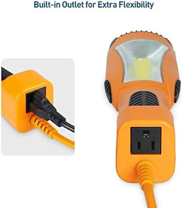 Alt view image 6 of 7 - [ETL Listed] Cable Matters 15ft LED Drop Light with Extension Cord, Outlet, Magnetic Base and Built-in Handle in Orange - 1200 Lumen Work Light/Trouble Light for Garage, 16 AWG Extension Cord