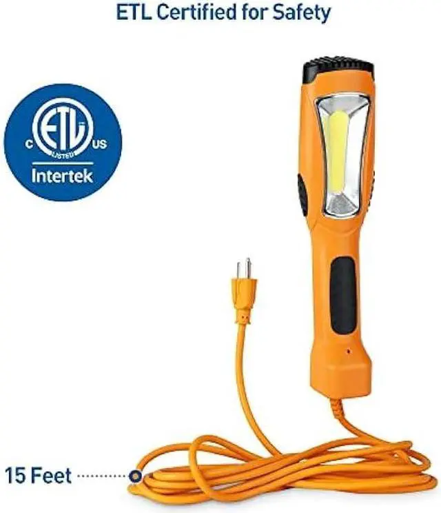 Alt view image 7 of 7 - [ETL Listed] Cable Matters 15ft LED Drop Light with Extension Cord, Outlet, Magnetic Base and Built-in Handle in Orange - 1200 Lumen Work Light/Trouble Light for Garage, 16 AWG Extension Cord