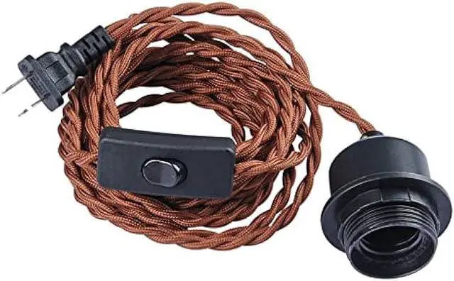 Main image of Yzyaxsaa 15Ft Pendant Light Cord, Hanging Light Kit with Switch Plug,Vintage Brown Twisted Hemp Rope Pendant Lights Socket Set E26 for Extension Hanging Pendant Lamp Farmhouse Lamp Cable (Brown)