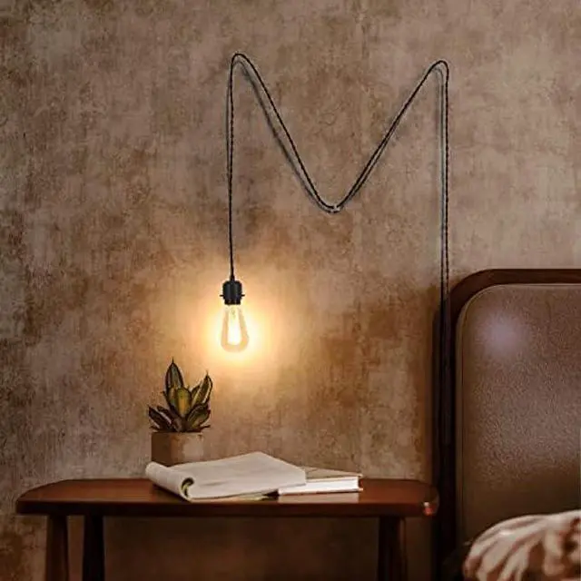 Alt view image 3 of 6 - Yzyaxsaa 15Ft Pendant Light Cord, Hanging Light Kit with Switch Plug,Vintage Brown Twisted Hemp Rope Pendant Lights Socket Set E26 for Extension Hanging Pendant Lamp Farmhouse Lamp Cable (Brown)