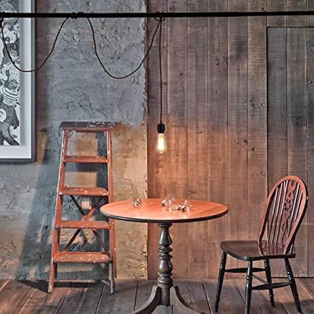 Alt view image 5 of 6 - Yzyaxsaa 15Ft Pendant Light Cord, Hanging Light Kit with Switch Plug,Vintage Brown Twisted Hemp Rope Pendant Lights Socket Set E26 for Extension Hanging Pendant Lamp Farmhouse Lamp Cable (Brown)
