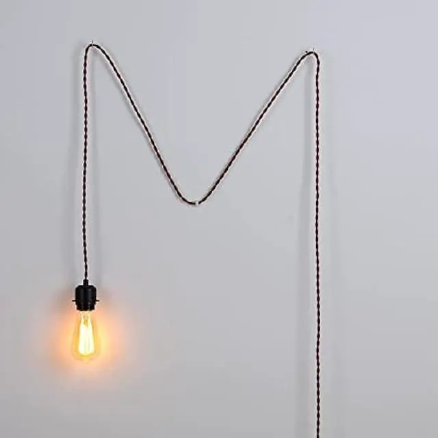Alt view image 6 of 6 - Yzyaxsaa 15Ft Pendant Light Cord, Hanging Light Kit with Switch Plug,Vintage Brown Twisted Hemp Rope Pendant Lights Socket Set E26 for Extension Hanging Pendant Lamp Farmhouse Lamp Cable (Brown)