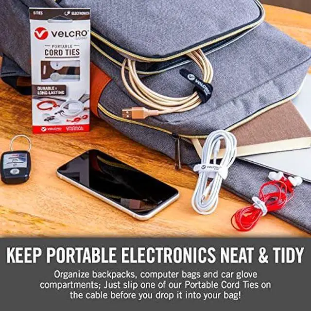 Alt view image 2 of 5 - VELCRO Brand Portable Cord Organizer Ties | Organize Headphone Wires, Charging Cables, Power Cords in Backpacks Briefcases and Travel Bags | 3 Sizes and Colors, 36 pc Bulk Pack, 36pk Cord Ties