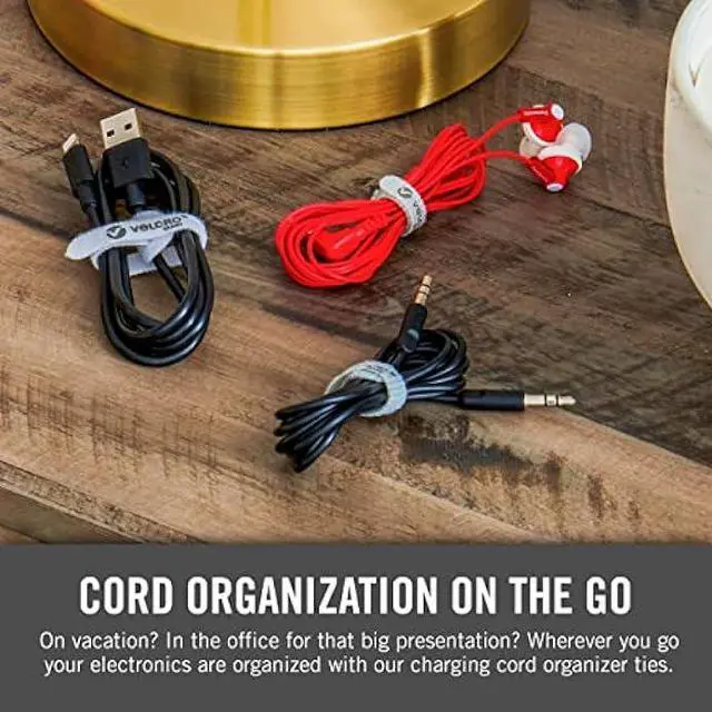 Alt view image 3 of 5 - VELCRO Brand Portable Cord Organizer Ties | Organize Headphone Wires, Charging Cables, Power Cords in Backpacks Briefcases and Travel Bags | 3 Sizes and Colors, 36 pc Bulk Pack, 36pk Cord Ties