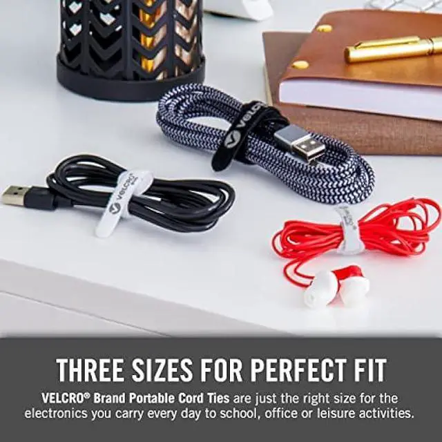 Alt view image 6 of 6 - VELCRO Brand Portable Cord Organizer Ties | Organize Headphone Wires, Charging Cables, Power Cords in Backpacks Briefcases and Travel Bags | 3 Sizes and Colors, 36 pc Bulk Pack, 36pk Cord Ties