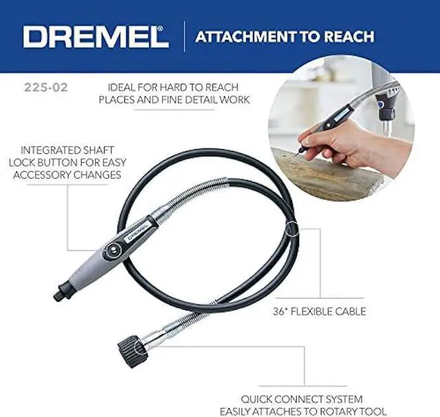 Alt view image 3 of 6 - Dremel Flex Shaft Rotary Tool Attachment with Comfort Grip and 36 Long Cable - Engraver, Polisher, and Mini Sander- Ideal for Detail Metal Engraving, Wood Carving, and Jewelry Polishing ,225-02, Grey
