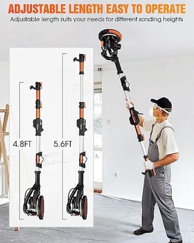 Alt view image 6 of 7 - Electric Drywall Sander with Vacuum Dust Collection, Variable Speed, LED Light, Foldable Handle, Sanding Discs & Grids