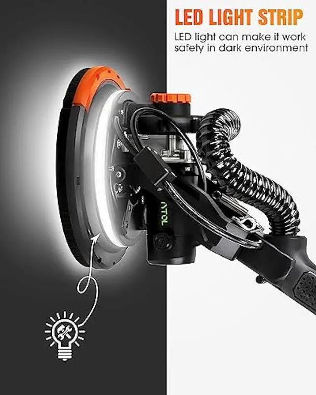 Alt view image 7 of 7 - Electric Drywall Sander with Vacuum Dust Collection, Variable Speed, LED Light, Foldable Handle, Sanding Discs & Grids