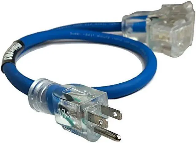 Alt view image 2 of 4 - CW43939 UltraXtreme 2.5 FT Blue Frigid Flex Extension Cable NEMA 5-15P Plug to Triple Receptacle Block Illuminated (Free Economy & Standard Shipping)