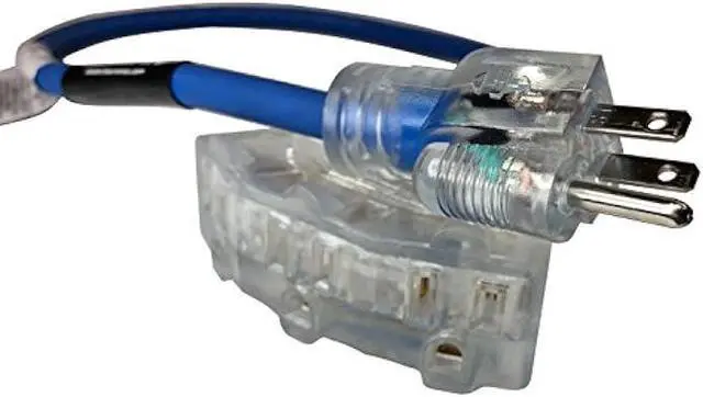 Alt view image 3 of 4 - CW43939 UltraXtreme 2.5 FT Blue Frigid Flex Extension Cable NEMA 5-15P Plug to Triple Receptacle Block Illuminated (Free Economy & Standard Shipping)
