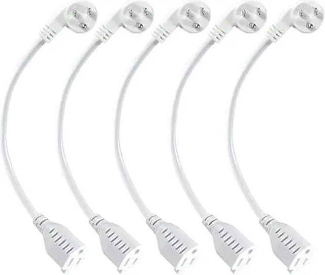 Main image of Short Power Extension Cord 1FT - Right Angle Flat Head Extension Cord with 3 Prong White Low Profile Flat Plug 3 Prong Power Cable Single Grounded SJT 16AWG Flexible Power Cord for Indoor Use (5 PACK)
