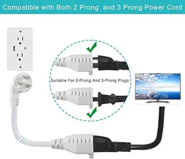 Alt view image 5 of 7 - Short Power Extension Cord 1FT - Right Angle Flat Head Extension Cord with 3 Prong White Low Profile Flat Plug 3 Prong Power Cable Single Grounded SJT 16AWG Flexible Power Cord for Indoor Use (5 PACK)