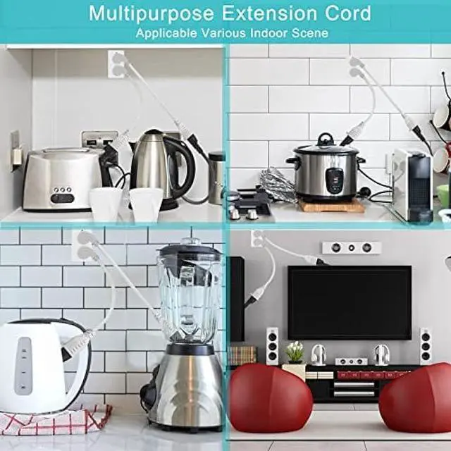 Alt view image 7 of 7 - Short Power Extension Cord 1FT - Right Angle Flat Head Extension Cord with 3 Prong White Low Profile Flat Plug 3 Prong Power Cable Single Grounded SJT 16AWG Flexible Power Cord for Indoor Use (5 PACK)