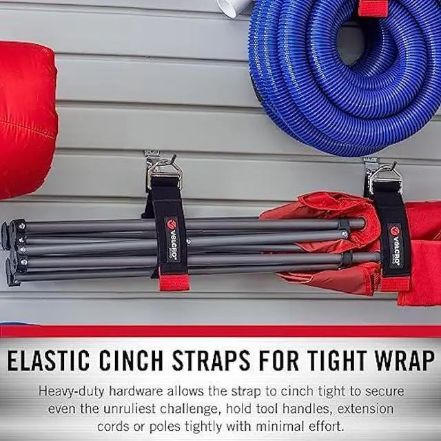 Alt view image 4 of 6 - VELCRO Brand Easy Hang Stretch Storage Strap | Heavy Duty Holds 20lbs | Elastic Stretches 1.5X Length | Wrap Extension Cords, Bundle Poles and Tool Handles | Small, 16 Inch