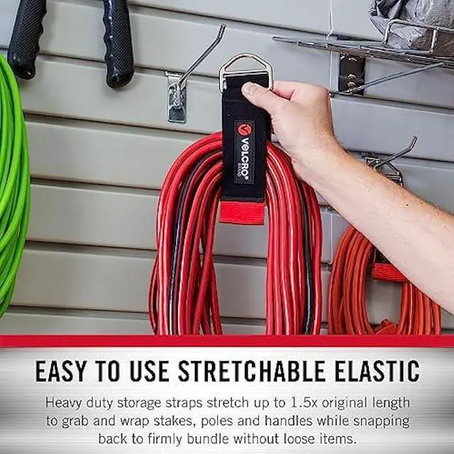 Alt view image 5 of 6 - VELCRO Brand Easy Hang Stretch Storage Strap | Heavy Duty Holds 20lbs | Elastic Stretches 1.5X Length | Wrap Extension Cords, Bundle Poles and Tool Handles | Small, 16 Inch