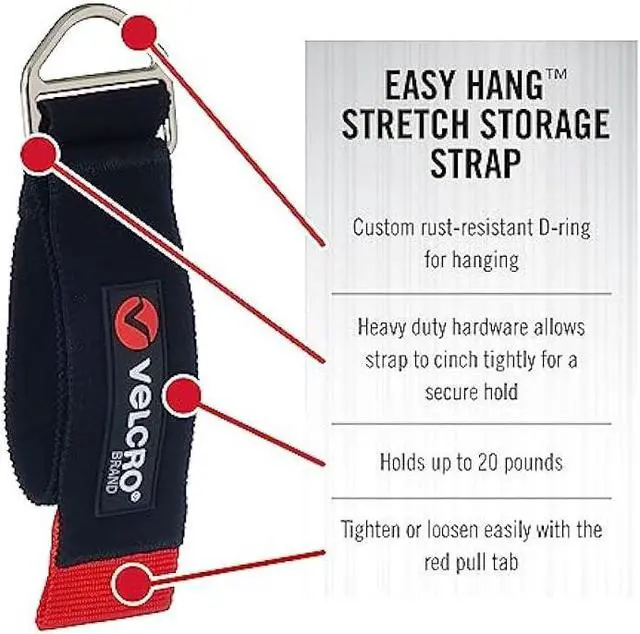 Alt view image 6 of 6 - VELCRO Brand Easy Hang Stretch Storage Strap | Heavy Duty Holds 20lbs | Elastic Stretches 1.5X Length | Wrap Extension Cords, Bundle Poles and Tool Handles | Small, 16 Inch