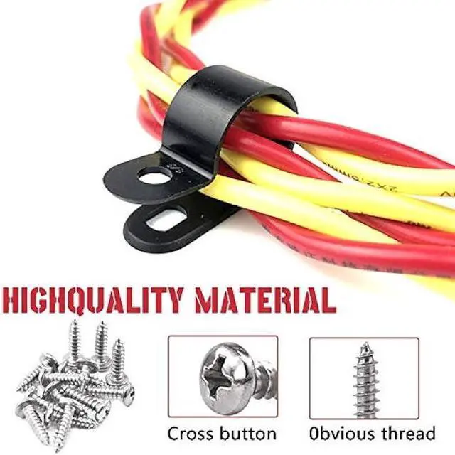 Alt view image 4 of 7 - Hilitchi 120Pcs Plastic Cable Clamp R Type Screw Mounting Cord Fastener Cable Clips with Screws for Wire Management Cable Conduit (1/2, Black)
